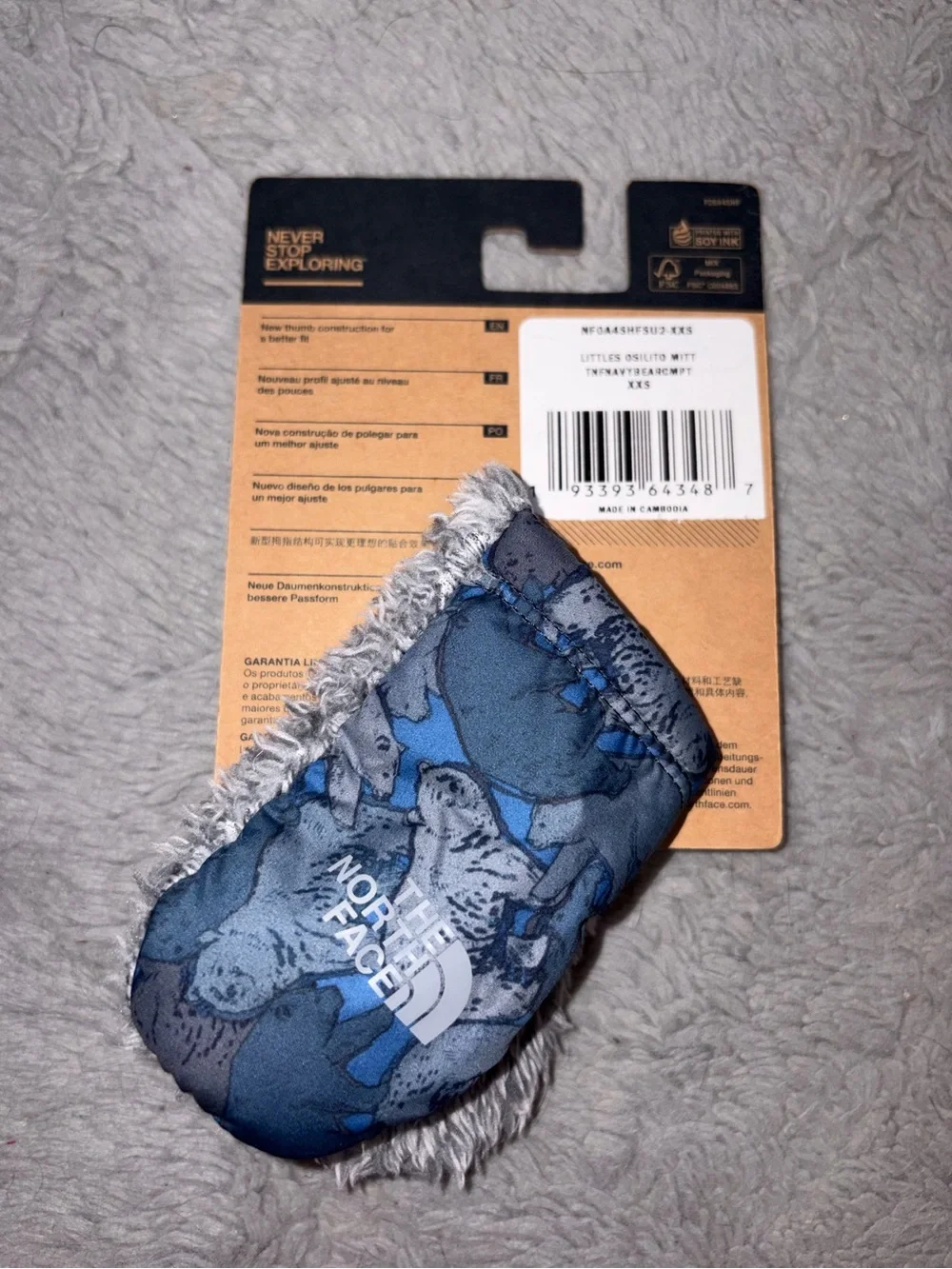 NWT-The North Face baby Faux-Fur Gray Mittens